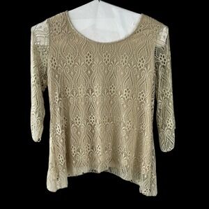 Brittany Black Lace Top Elegant Semi-Sheer 3/4 Sleeve‎ Blouse 1X